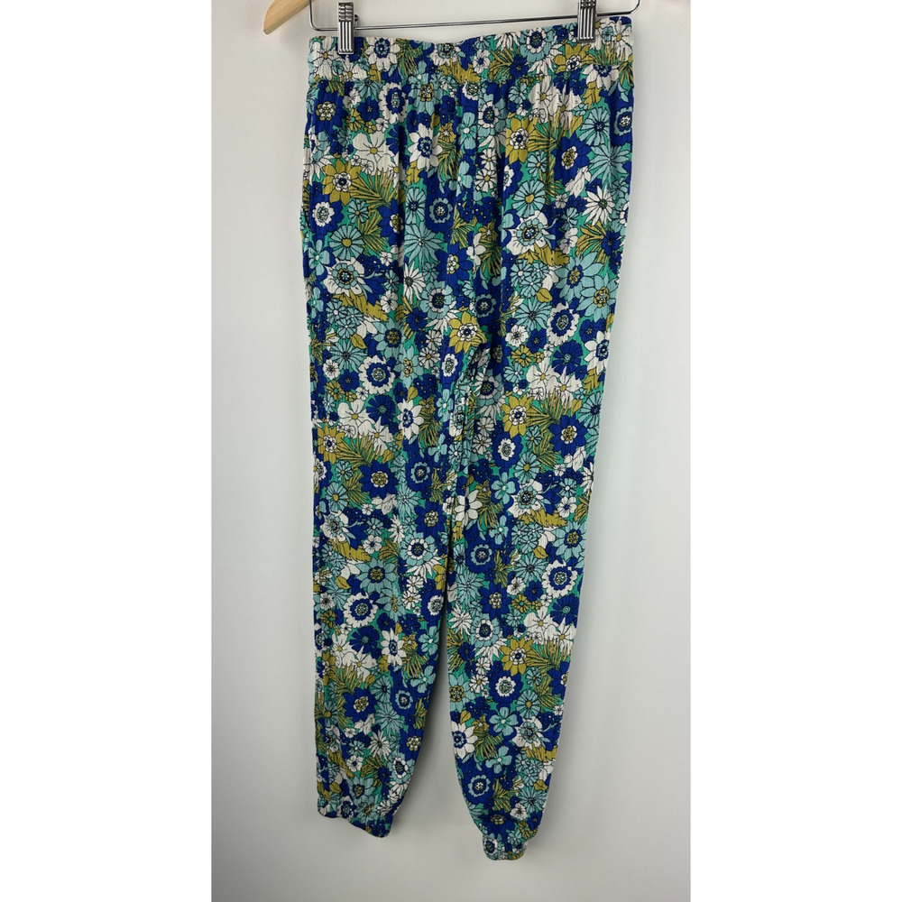 Boden Crinkle Tapered Trousers Blue Floral Pull On Pants Tassel Women's Size 6 - Picture 2 of 16